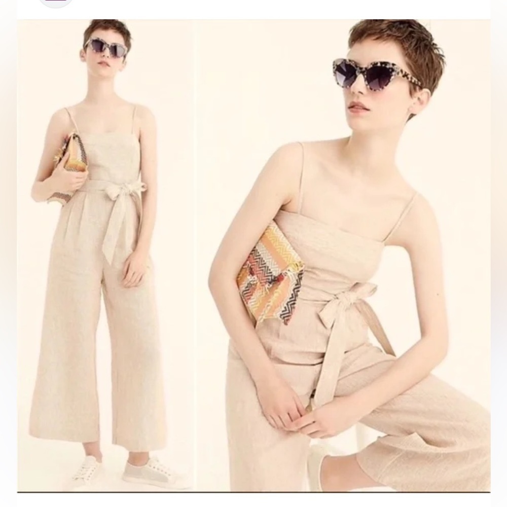 J. Crew striped Linen belted Jumpsuit with Spaghetti Straps and Wide-Leg Design